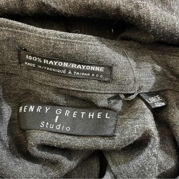 Vintage 80s-90s Henry Grethel Studio Button Down Shirt Rayon Charcoal Large 42cm - Picture 6 of 7